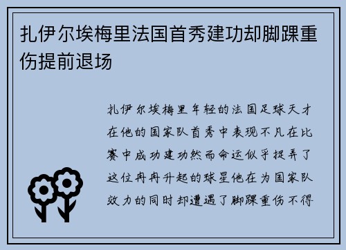 扎伊尔埃梅里法国首秀建功却脚踝重伤提前退场 扎伊尔埃梅里法国首秀建功却脚踝重伤提前退场